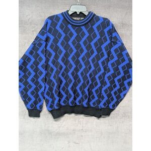 VTG 90's Botany 500 Grandpa Crewneck Sweater Geometric Men's Size X Large Blue